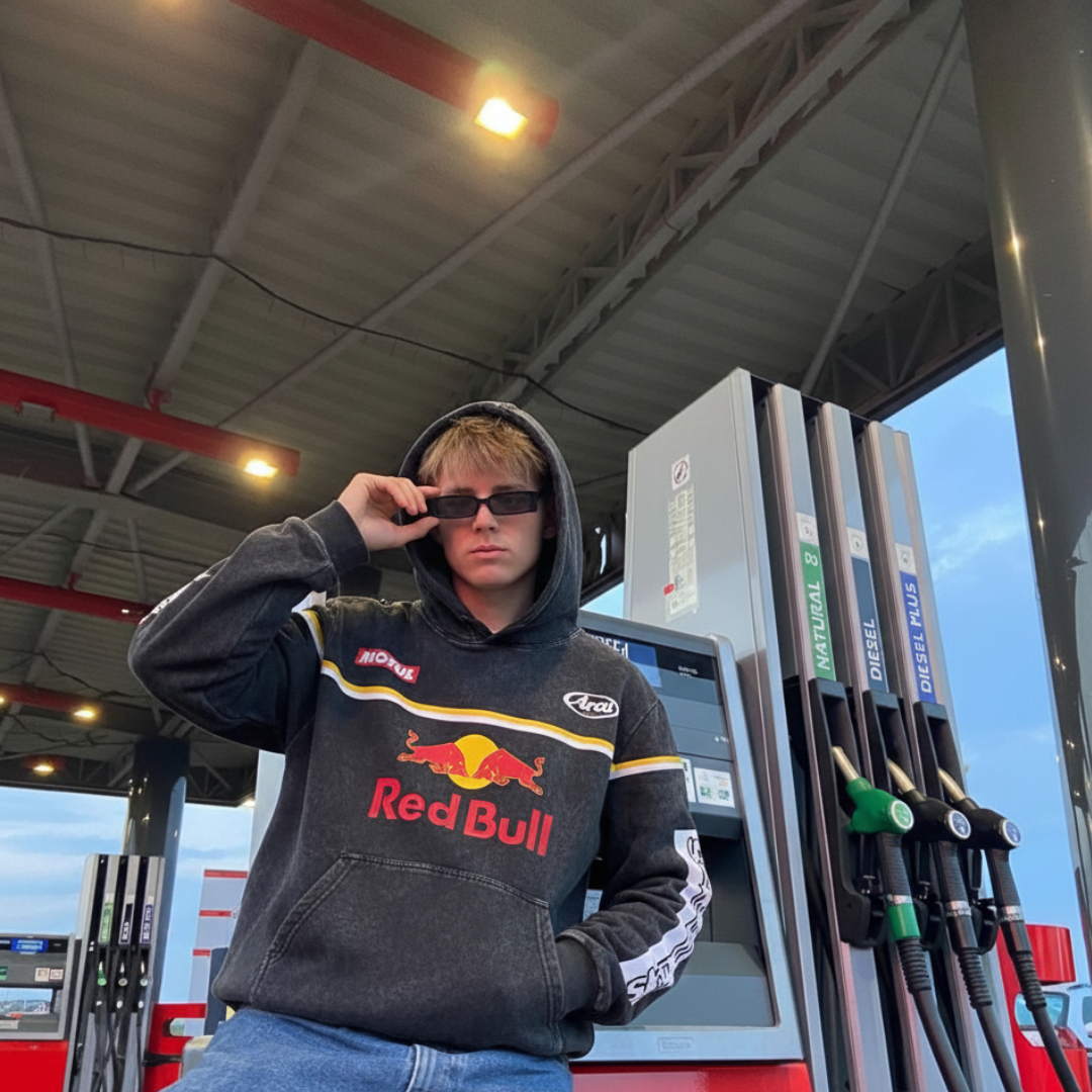 Kapuzenpullover im Used-Motorrad-Stil